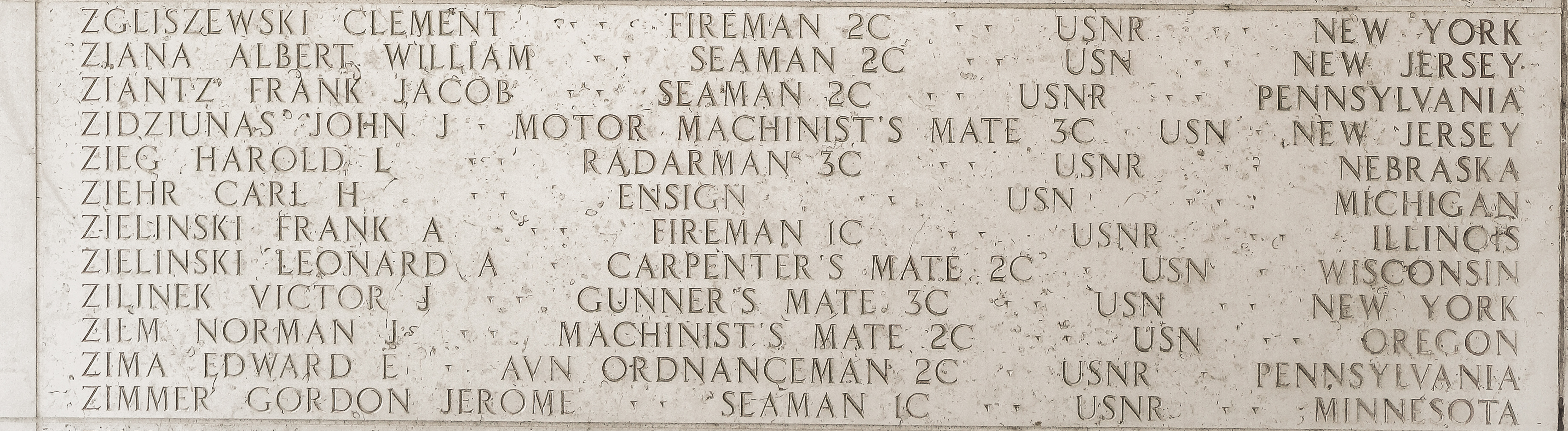 Leonard A. Zielinski, Carpenter's Mate Second Class